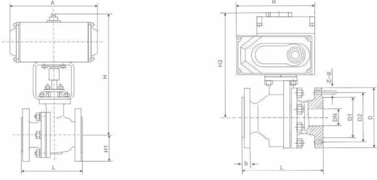 Technical Parameter Diagram for Pneumatic O-Type Cut-off Ball Valve